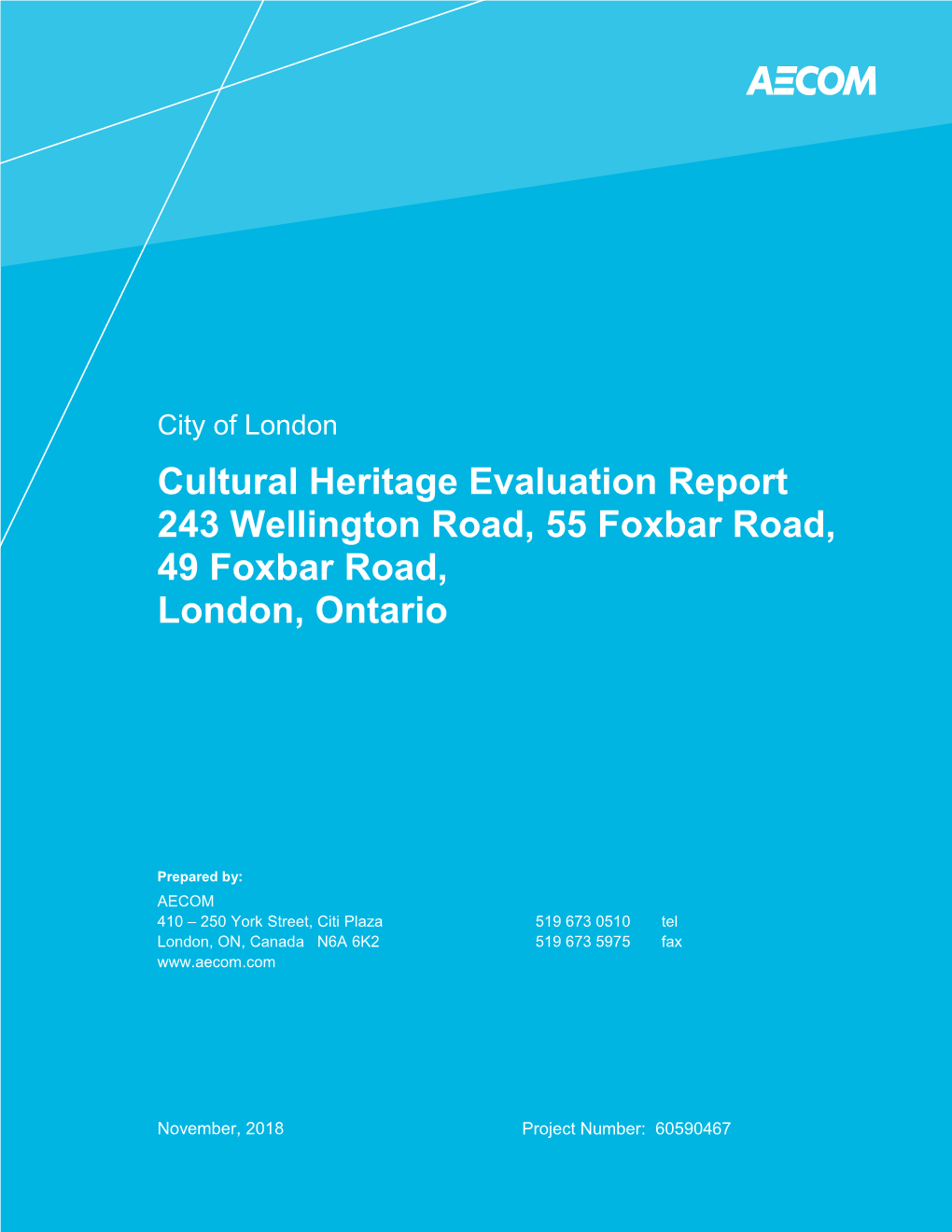 Cultural Heritage Evaluation Report 243 Wellington Road, 55 Foxbar Road, 49 Foxbar Road, London, Ontario