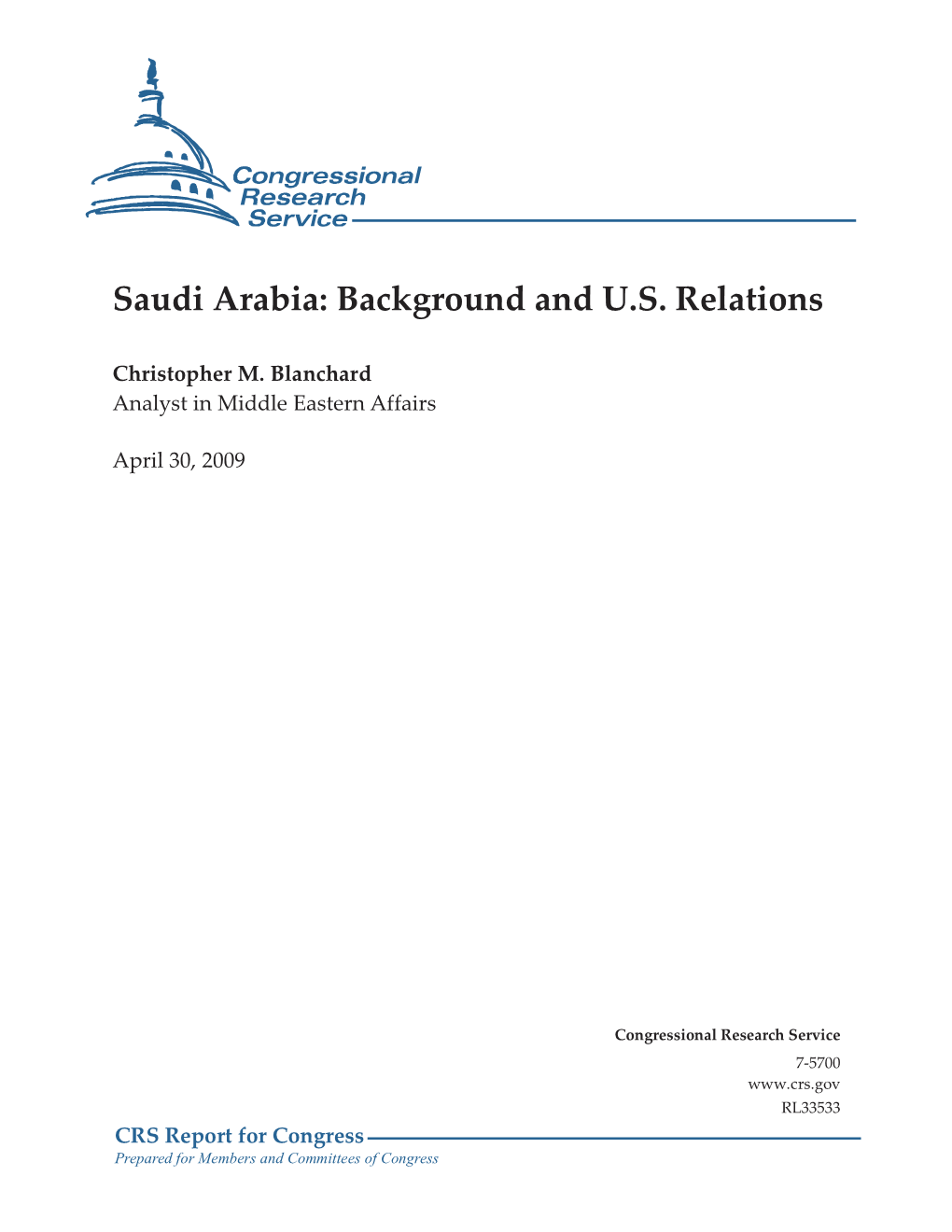 Saudi Arabia: Background and U.S. Relations