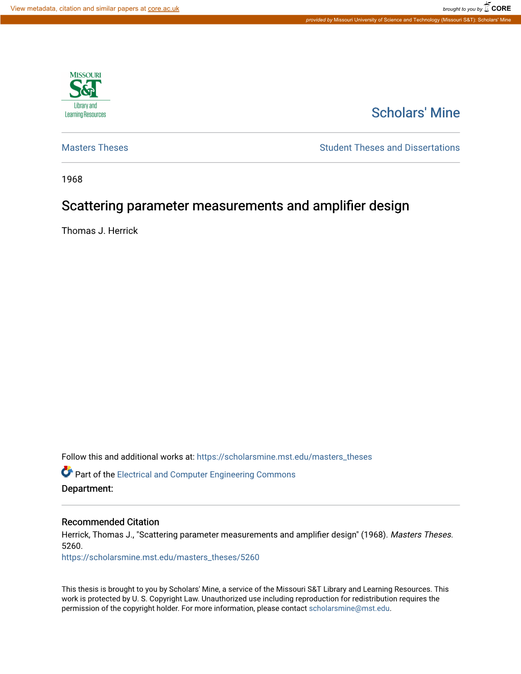 Scattering Parameter Measurements and Amplifier Design