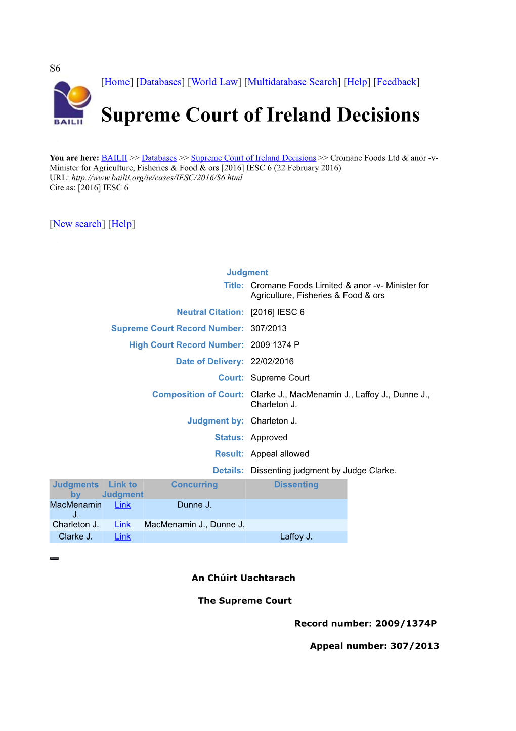 Supreme Court of Ireland Decisions