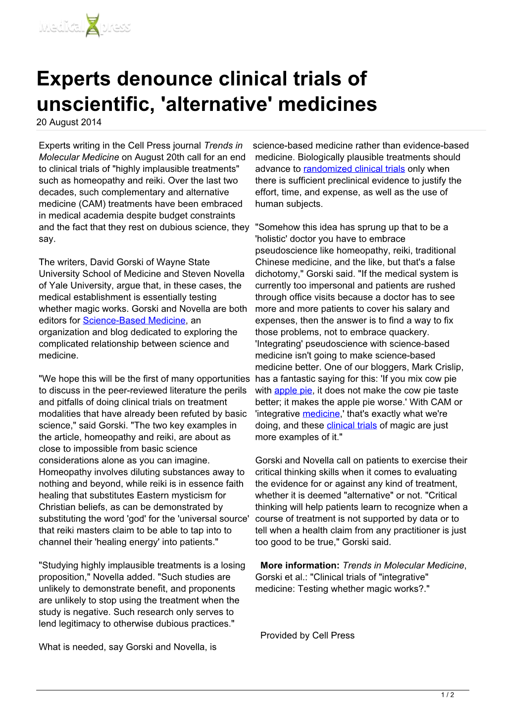 'Alternative' Medicines 20 August 2014