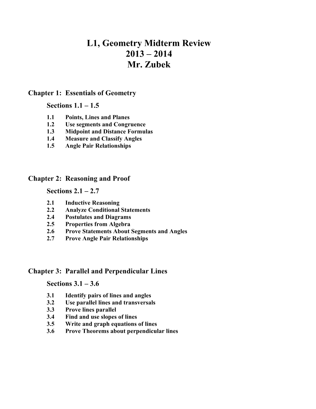 L2, Geometry Midterm Review