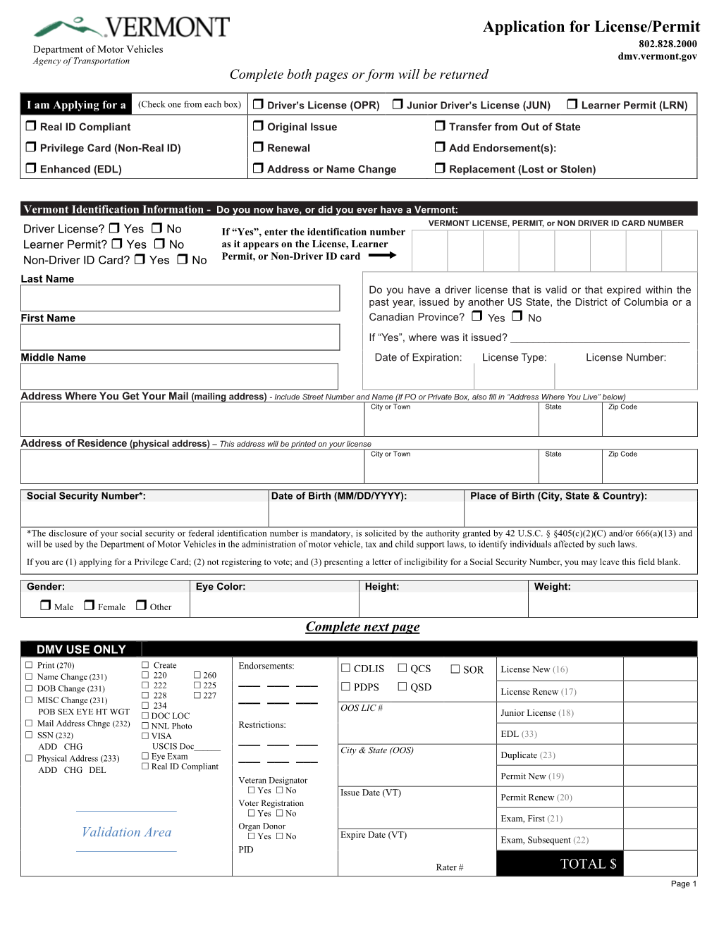 Application for License/Permit