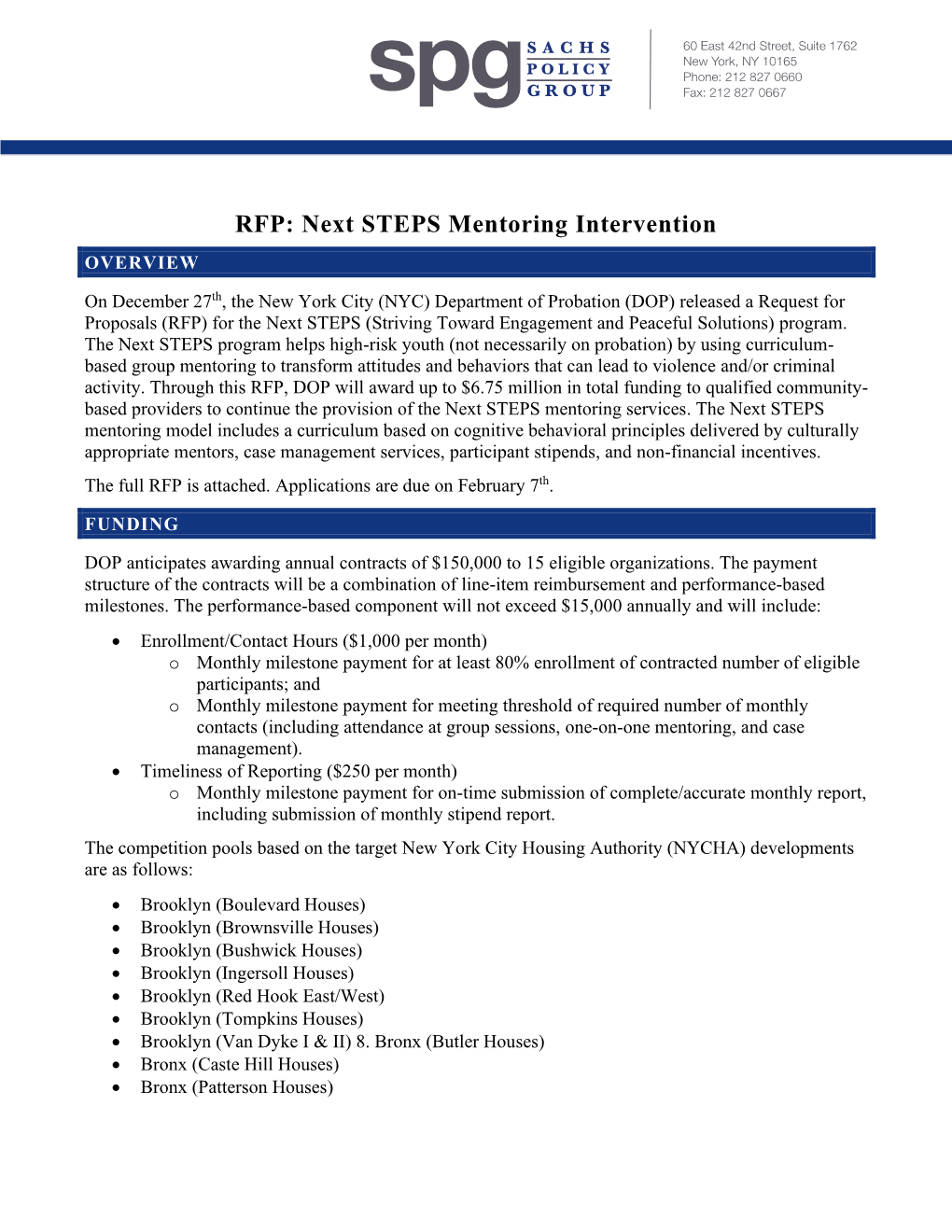 RFP: Next STEPS Mentoring Intervention OVERVIEW