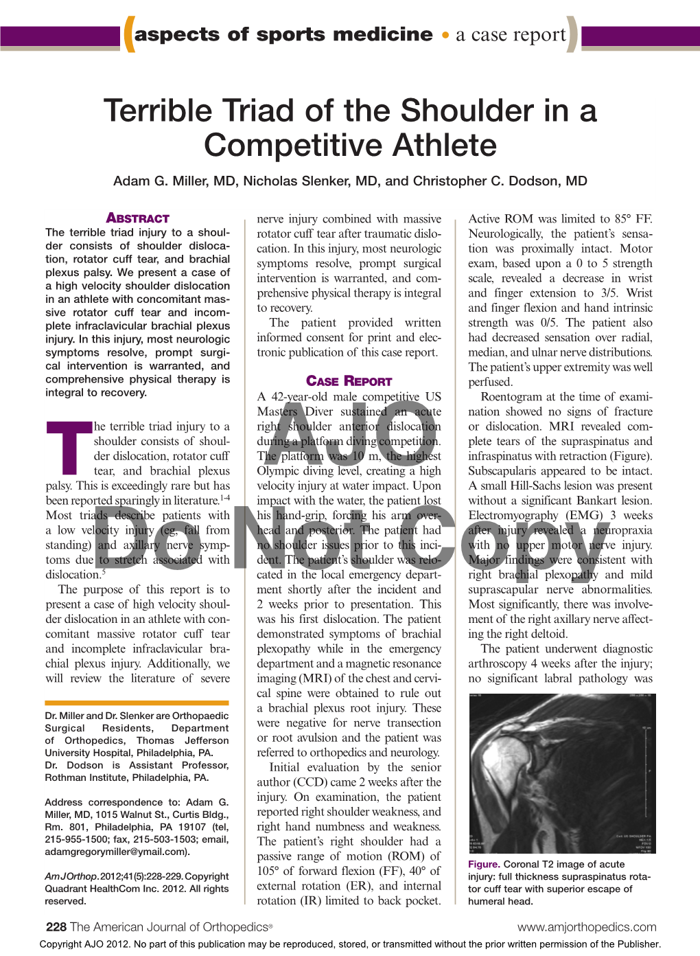 Terrible Triad of the Shoulder in a Competitive Athlete Adam G
