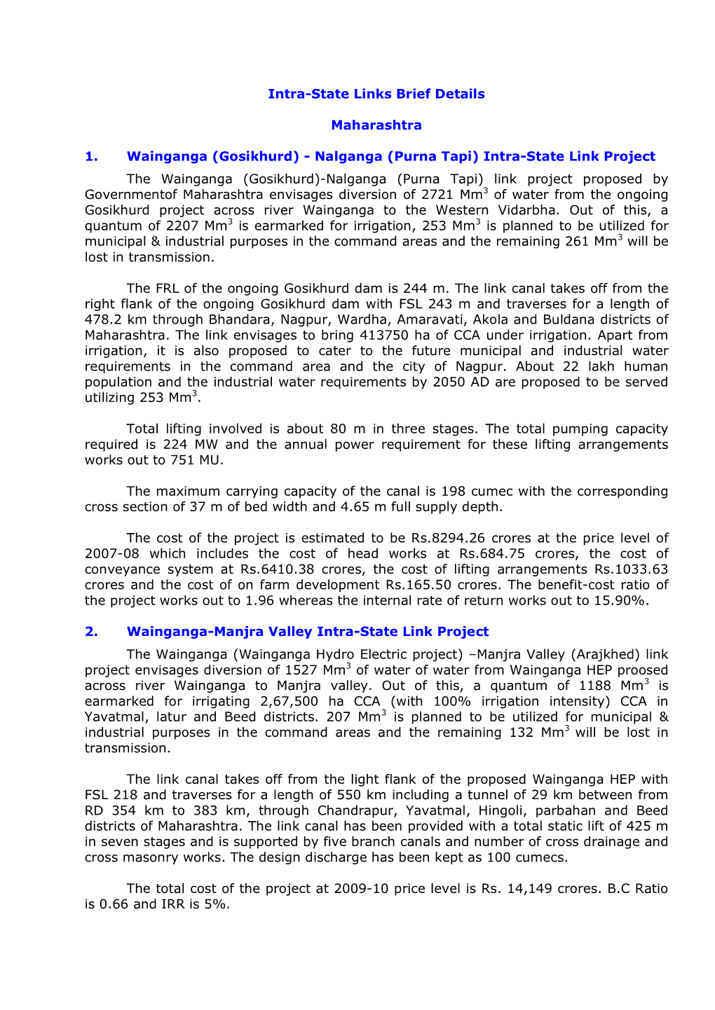 The Summary of the Intra-State Link Proposals for Which Pfrs Completed