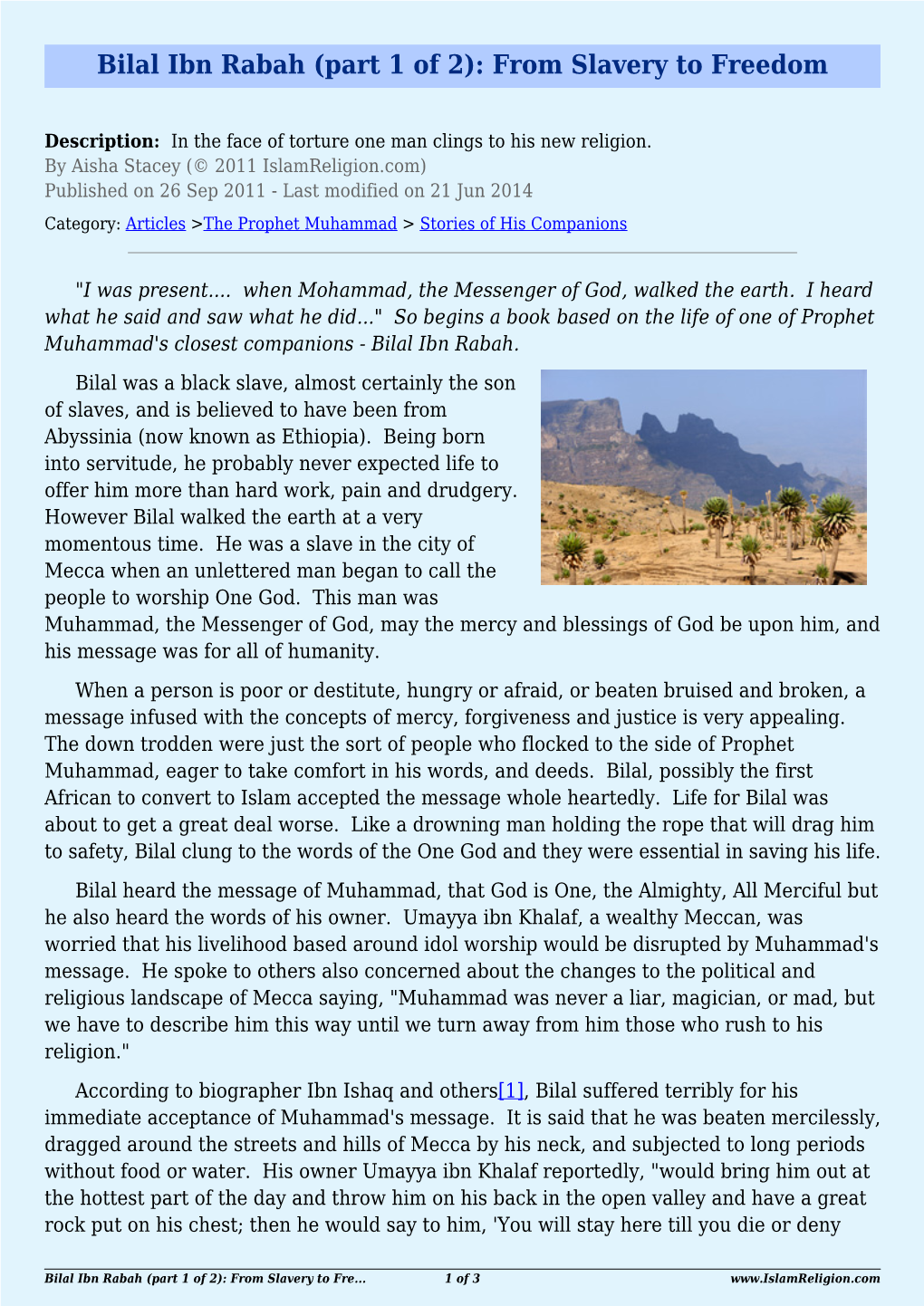 Bilal Ibn Rabah (Part 1 of 2): from Slavery to Freedom