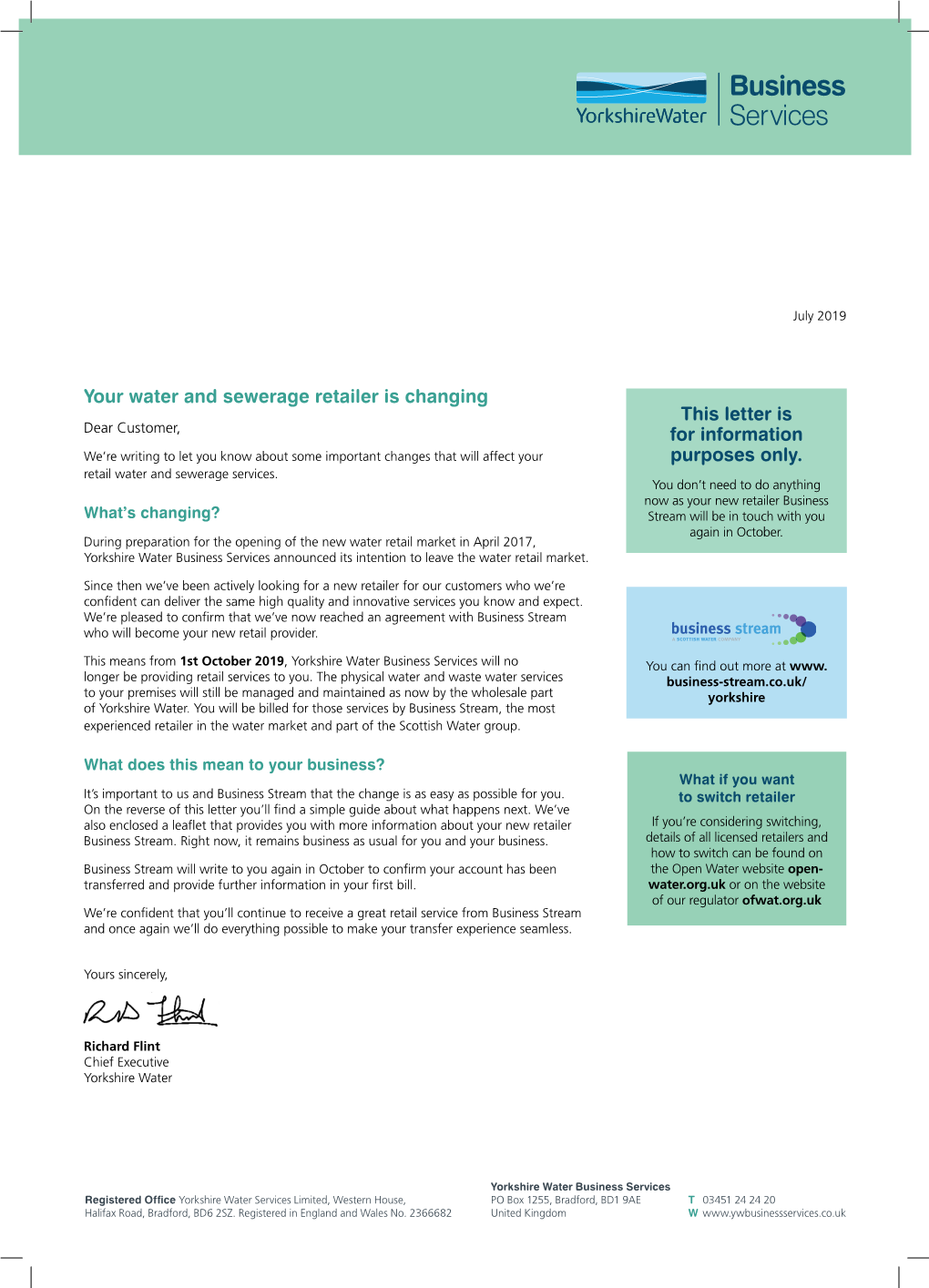 Your Water and Sewerage Retailer Is Changing This Letter Is For