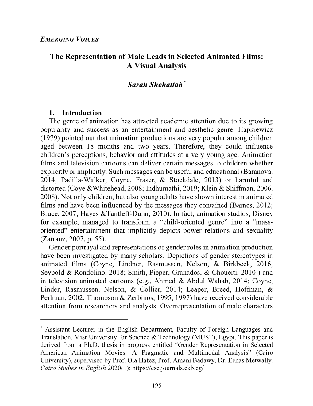 The Representation of Male Leads in Selected Animated Films: a Visual Analysis