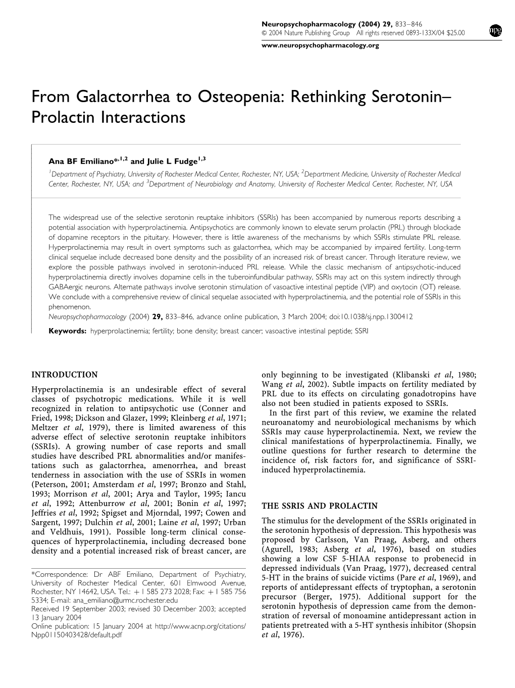 From Galactorrhea to Osteopenia: Rethinking Serotonin– Prolactin Interactions