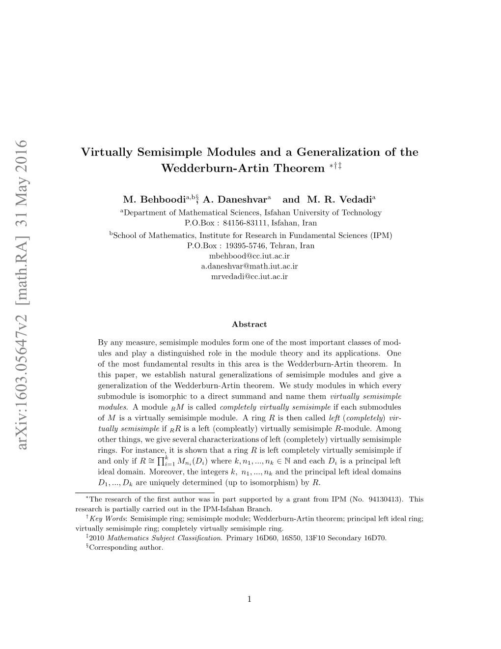 Virtually Semisimple Modules and a Generalization of the Wedderburn