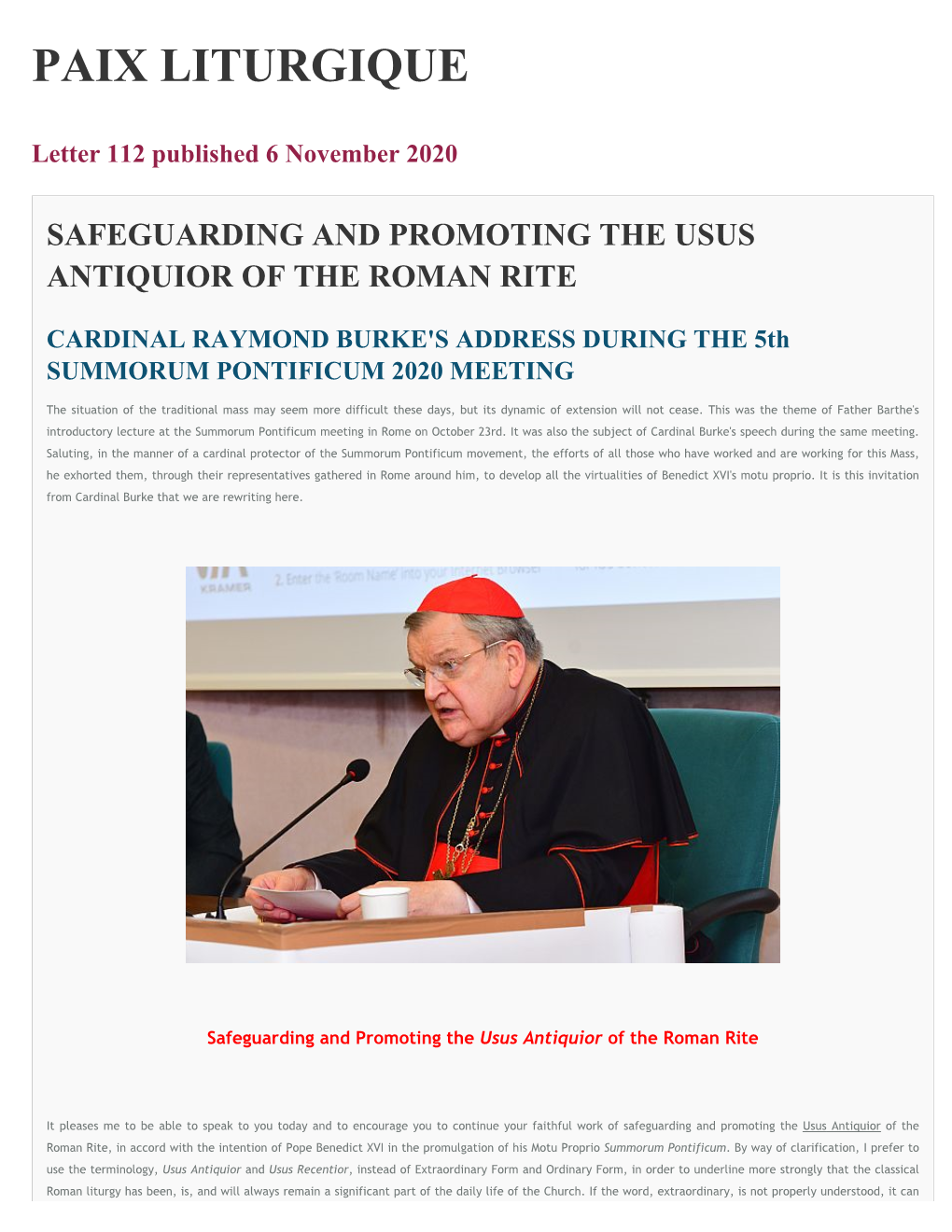 Safeguarding and Promoting the Usus Antiquior of the Roman Rite