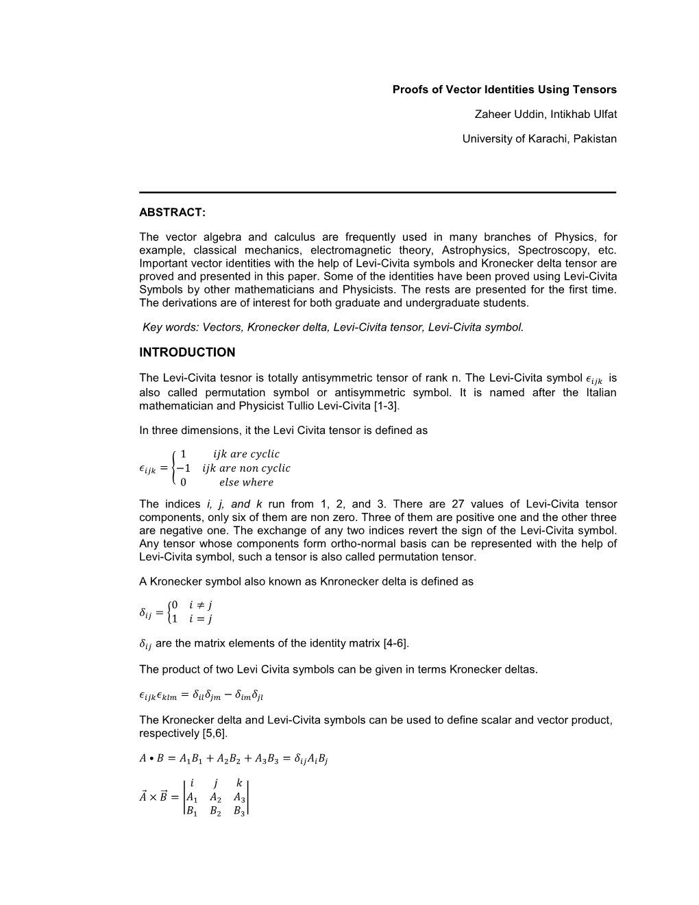 Proofs of Vector Identities Using Tensors