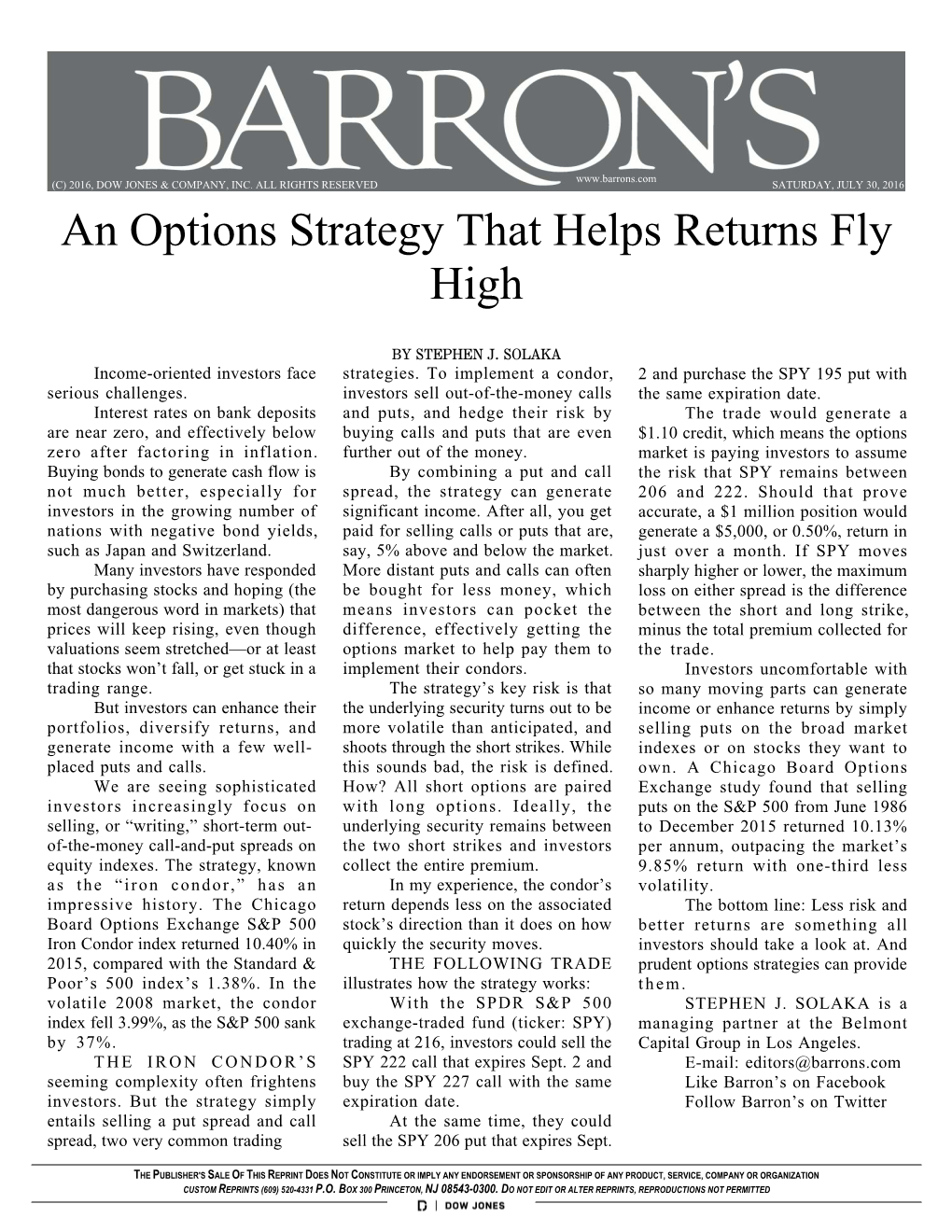 An Options Strategy That Helps Returns Fly High