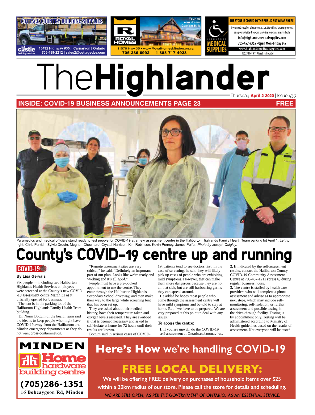 Highlanderthursday April 2 2020 | Issue 433 INSIDE: COVID-19 BUSINESS ANNOUNCEMENTS PAGE 23 FREE