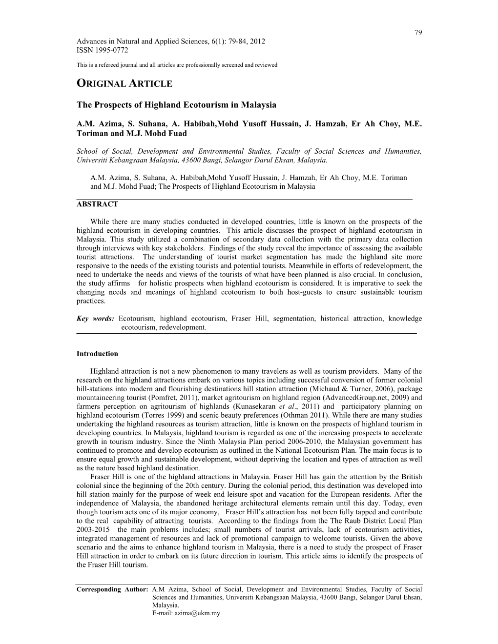 ORIGINAL ARTICLE the Prospects of Highland Ecotourism in Malaysia