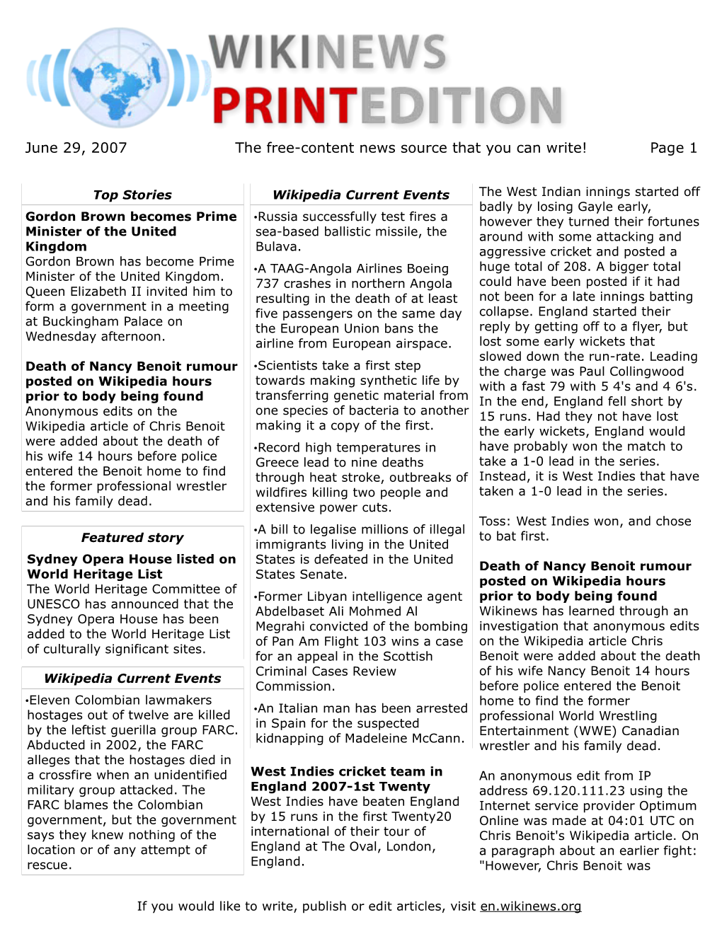 June 29, 2007 the Free-Content News Source That You Can Write! Page 1