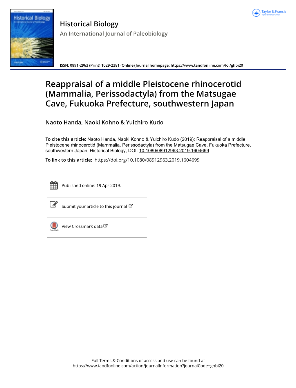 Reappraisal of a Middle Pleistocene Rhinocerotid (Mammalia, Perissodactyla) from the Matsugae Cave, Fukuoka Prefecture, Southwestern Japan