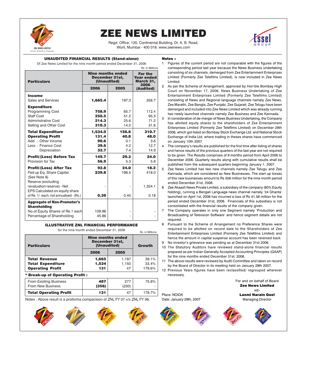 ZEE NEWS LIMITED Regd