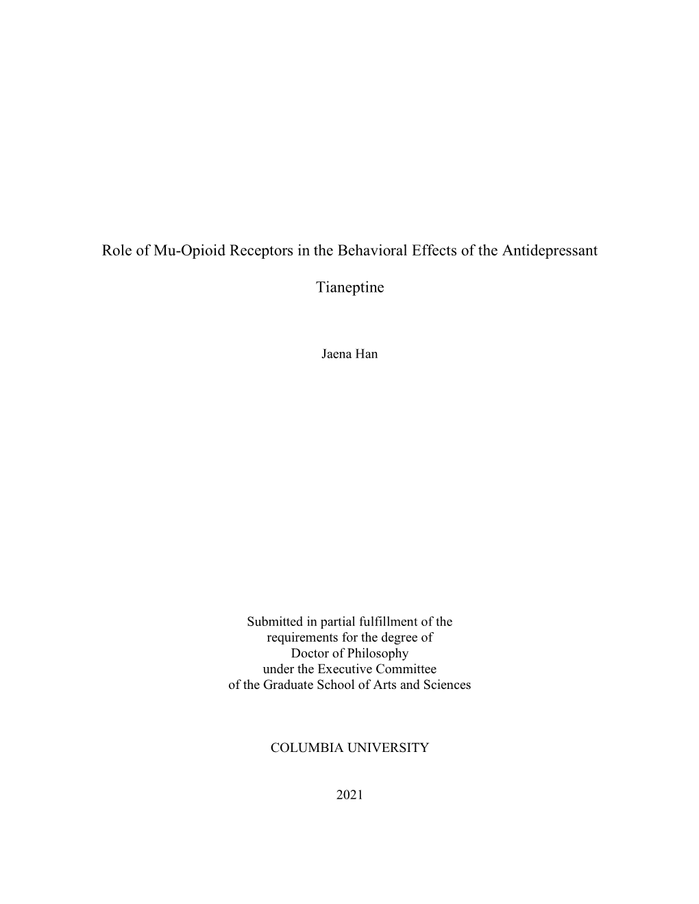 Role of Mu-Opioid Receptors in the Behavioral Effects of the Antidepressant