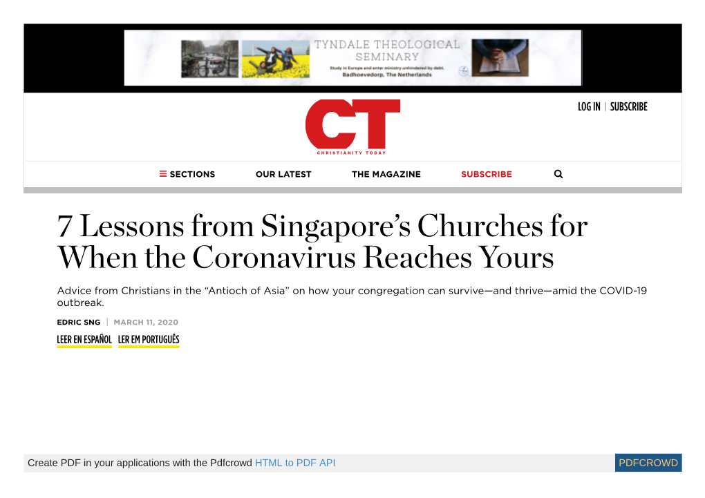 7 Lessons from Singapore's Churches for When the Coronavirus Reaches