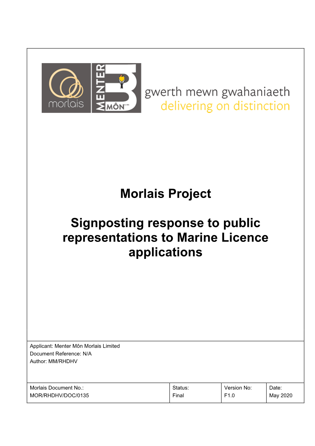 Morlais Project Signposting Response to Public Representations to Marine