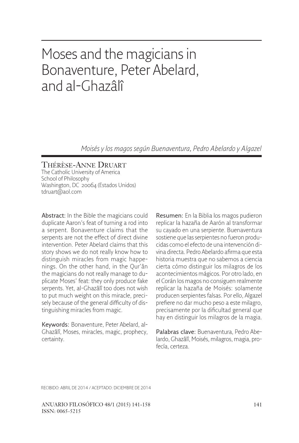 Moses and the Magicians in Bonaventure, Peter Abelard, and Al-Ghazâlî