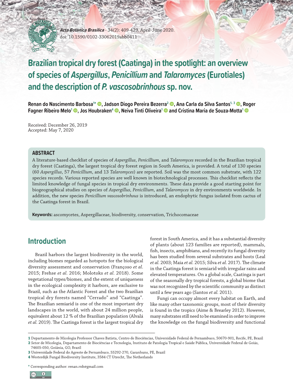 Brazilian Tropical Dry Forest (Caatinga) in the Spotlight: an Overview of Species of Aspergillus, Penicillium and Talaromyces (Eurotiales) and the Description of P