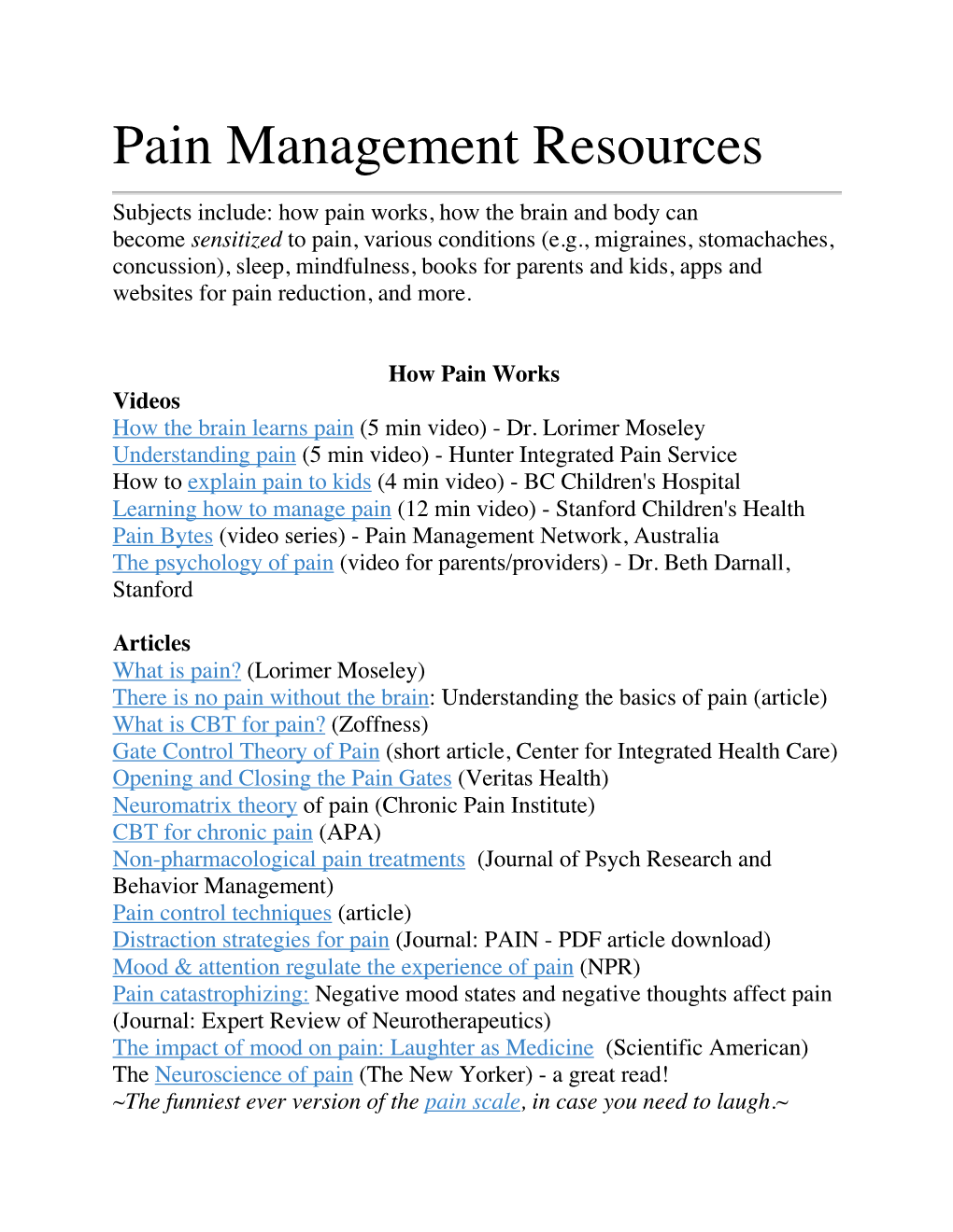 Pain Management Resources