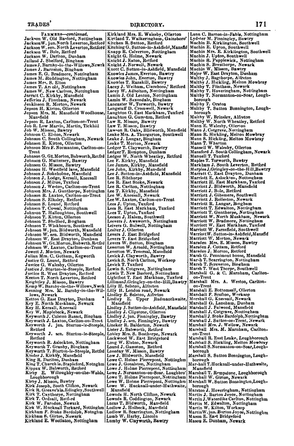 FARMERS Continued. Kirkland E. Woollaton, Nottingham Lumby W. Claywqrth7 Masog E. Dunbam, Newar}T