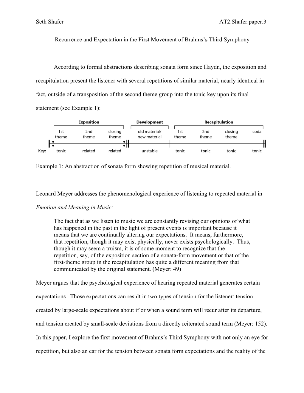 Seth Shafer AT2.Shafer.Paper.3 Recurrence and Expectation in the First Movement of Brahms's Third Symphony According to Formal