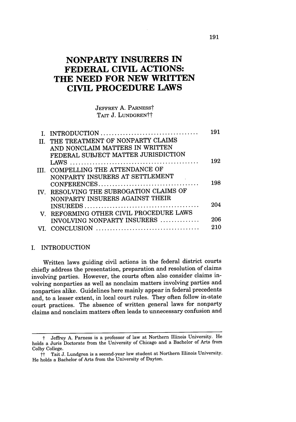 Nonparty Insurers in Federal Civil Actions: Civil