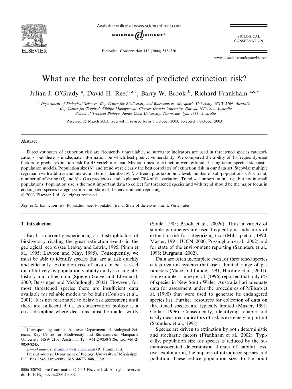 What Are the Best Correlates of Predicted Extinction Risk?