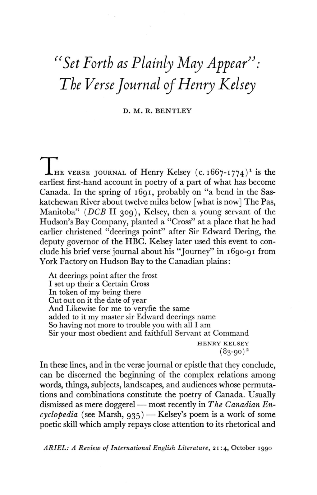 The Verse Journal of Henry Kelsey