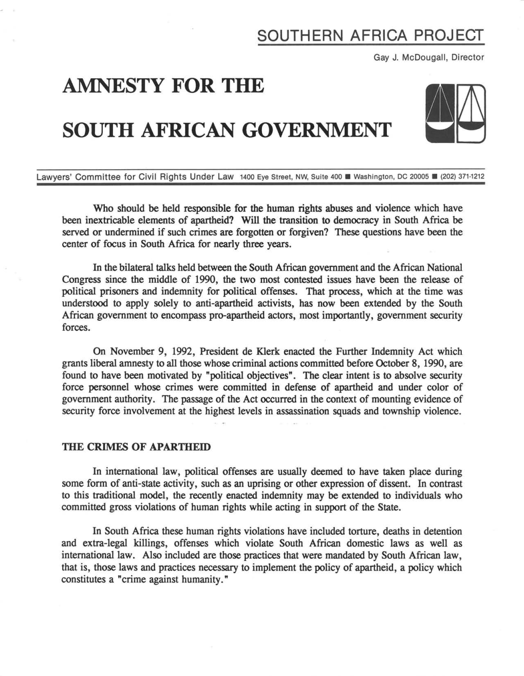 Amnesty for the South African Government