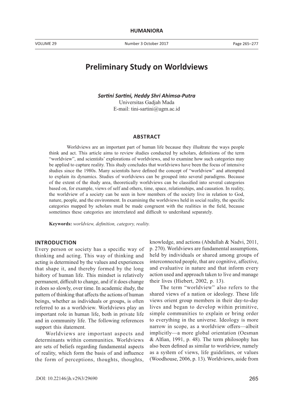 Preliminary Study on Worldviews