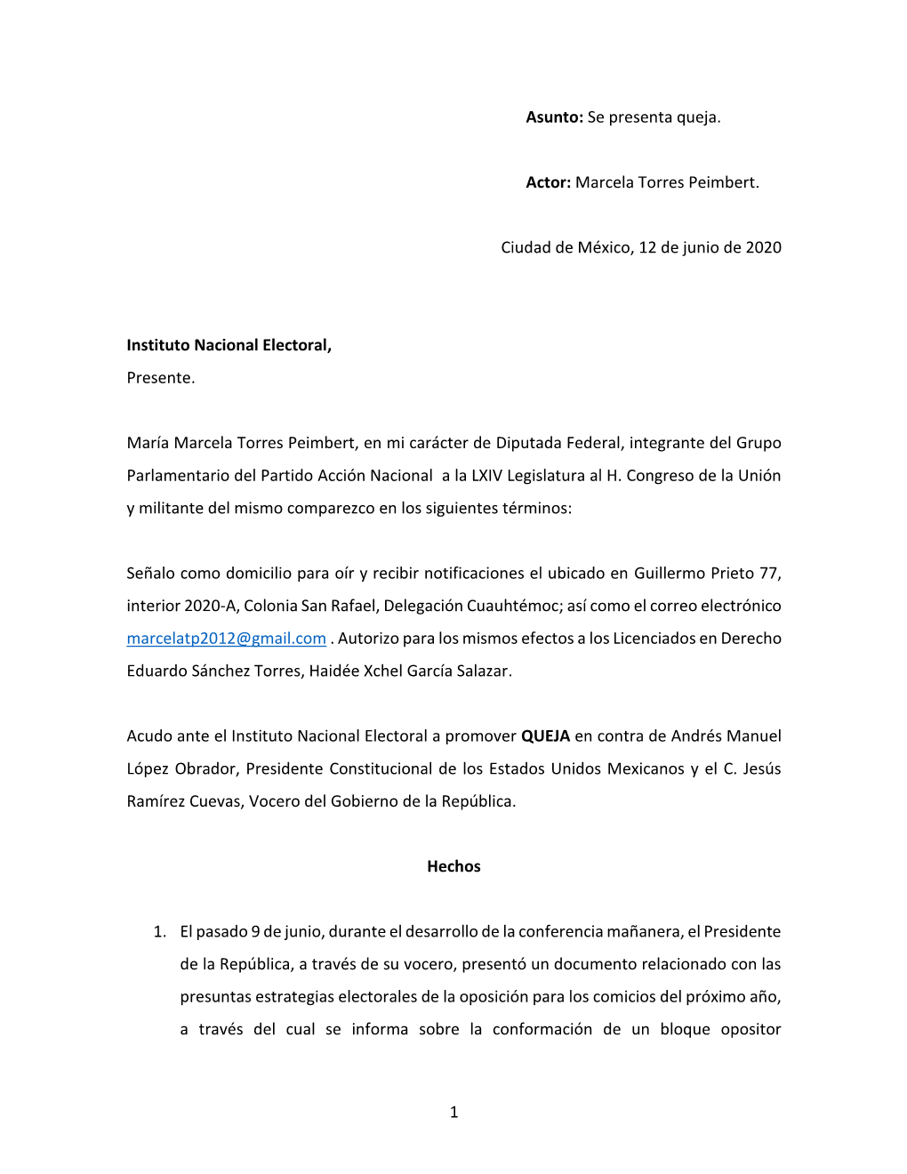 Se Presenta Queja. Actor: Marcela Torres Peimbert. Ciudad De México