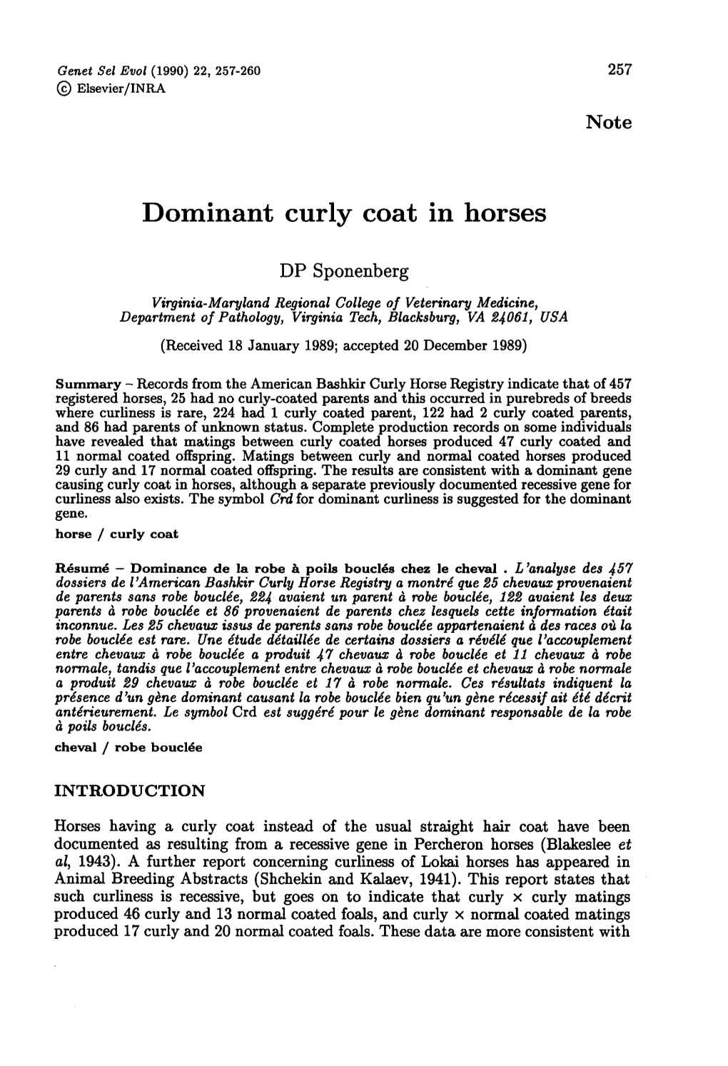 Dominant Curly Coat in Horses