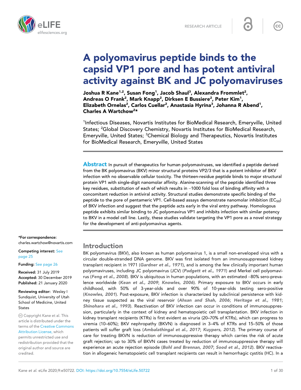 A Polyomavirus Peptide Binds to the Capsid VP1 Pore and Has Potent