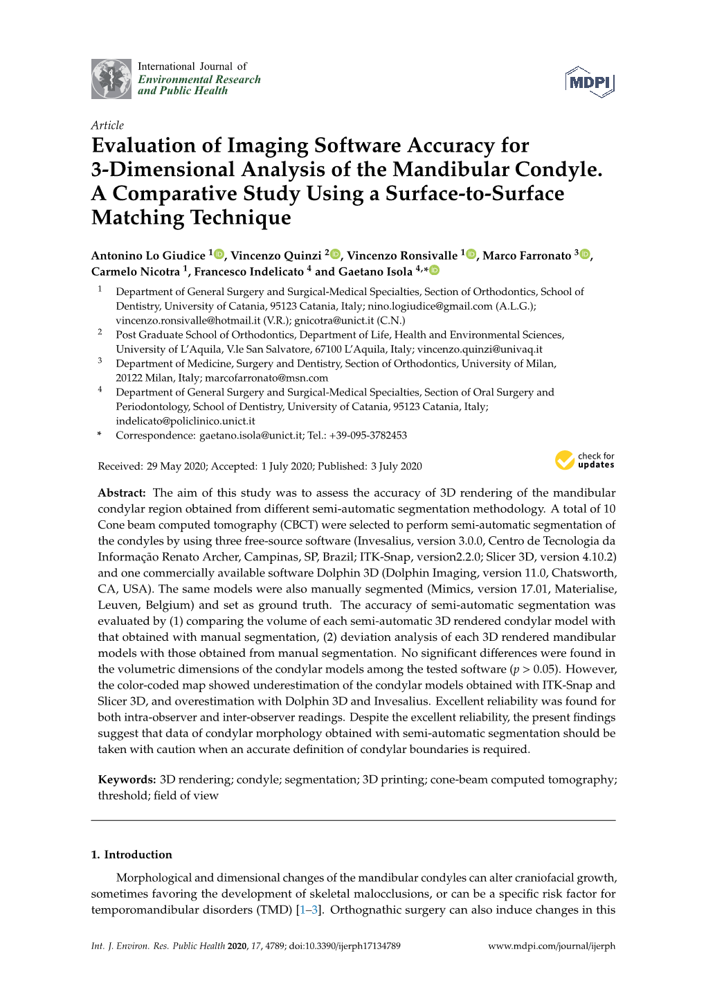 Evaluation of Imaging Software Accuracy for 3-Dimensional Analysis of the Mandibular Condyle