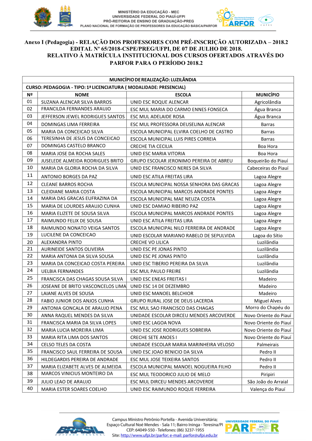 2018.2 Edital Nº 65/2018-Cspe/Preg/Ufpi, De 07 De Julho De 2018