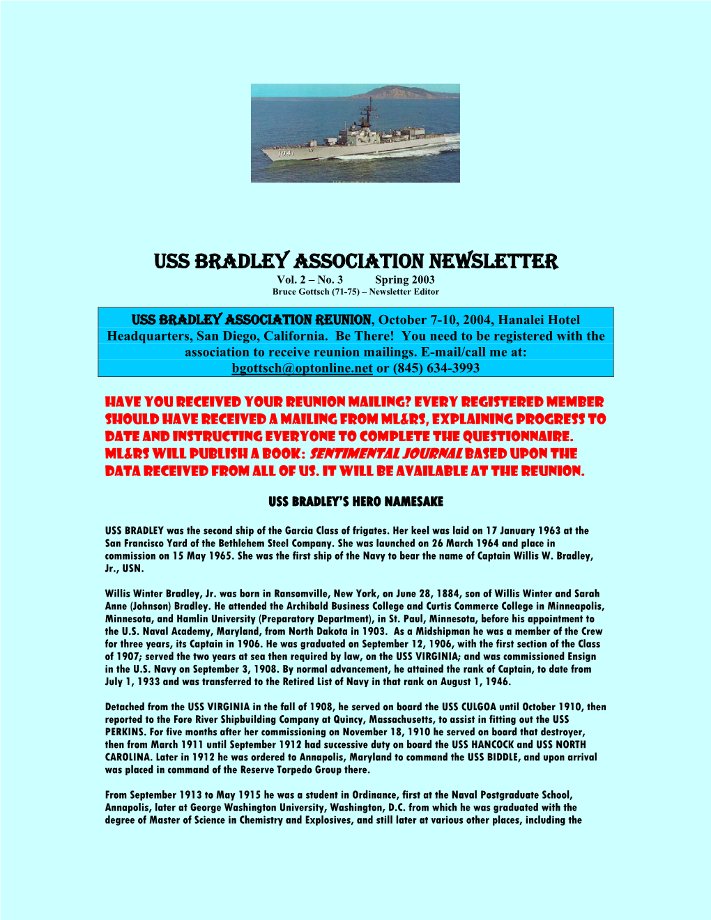 USS BRADLEY ASSOCIATION NEWSLETTER Vol
