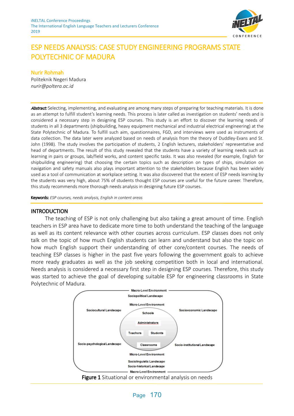 Esp Needs Analysis: Case Study Engineering Programs State Polytechnic of Madura