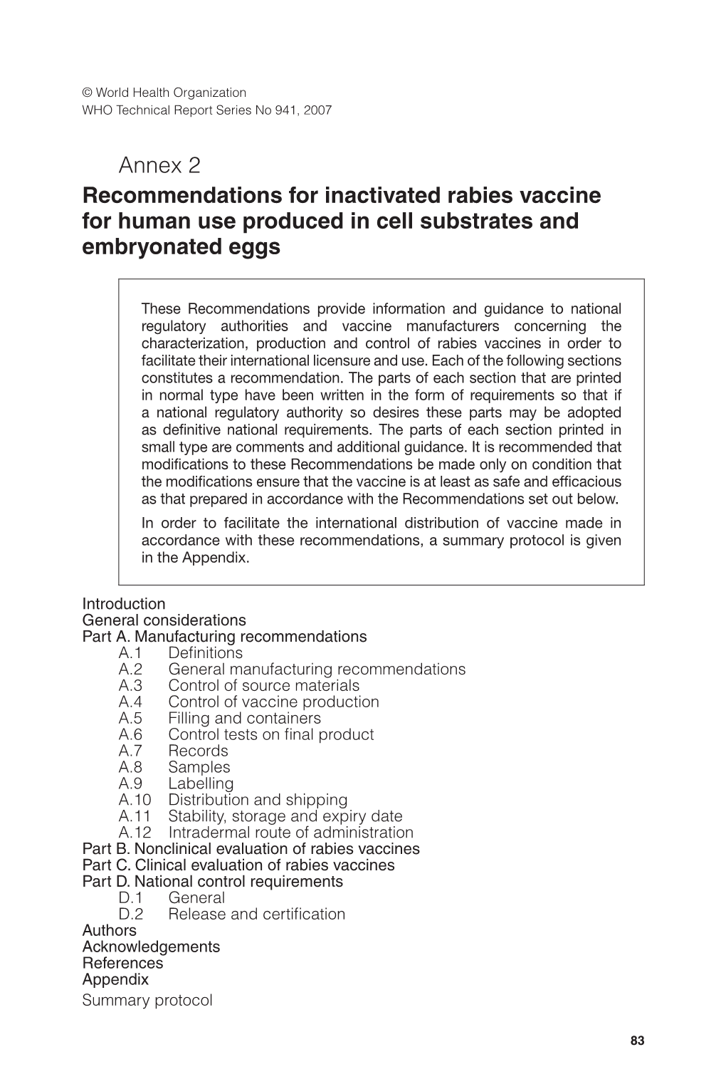 Recommendations for Inactivated Rabies Vaccine for Human Use Produced in Cell Substrates and Embryonated Eggs