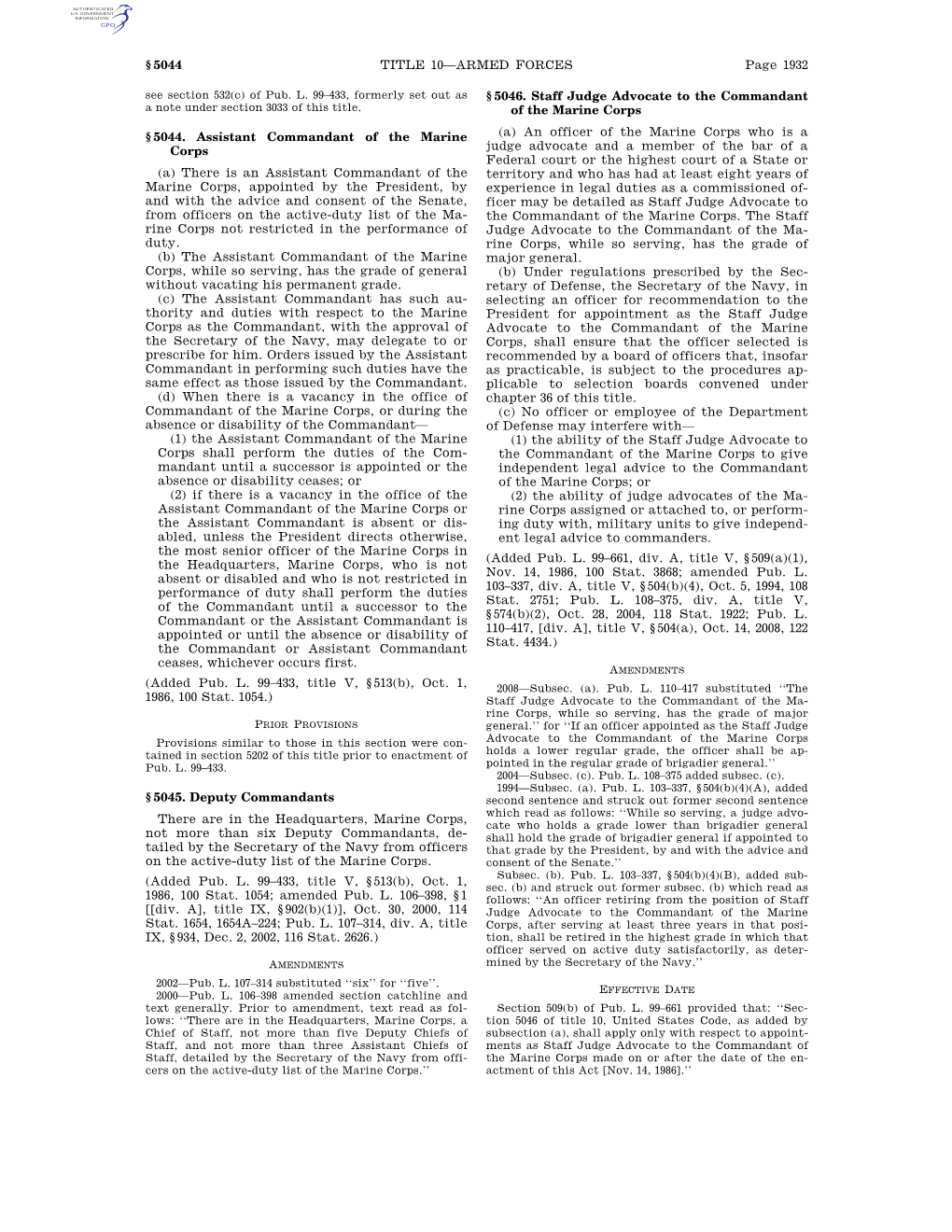 Page 1932 TITLE 10—ARMED FORCES § 5044