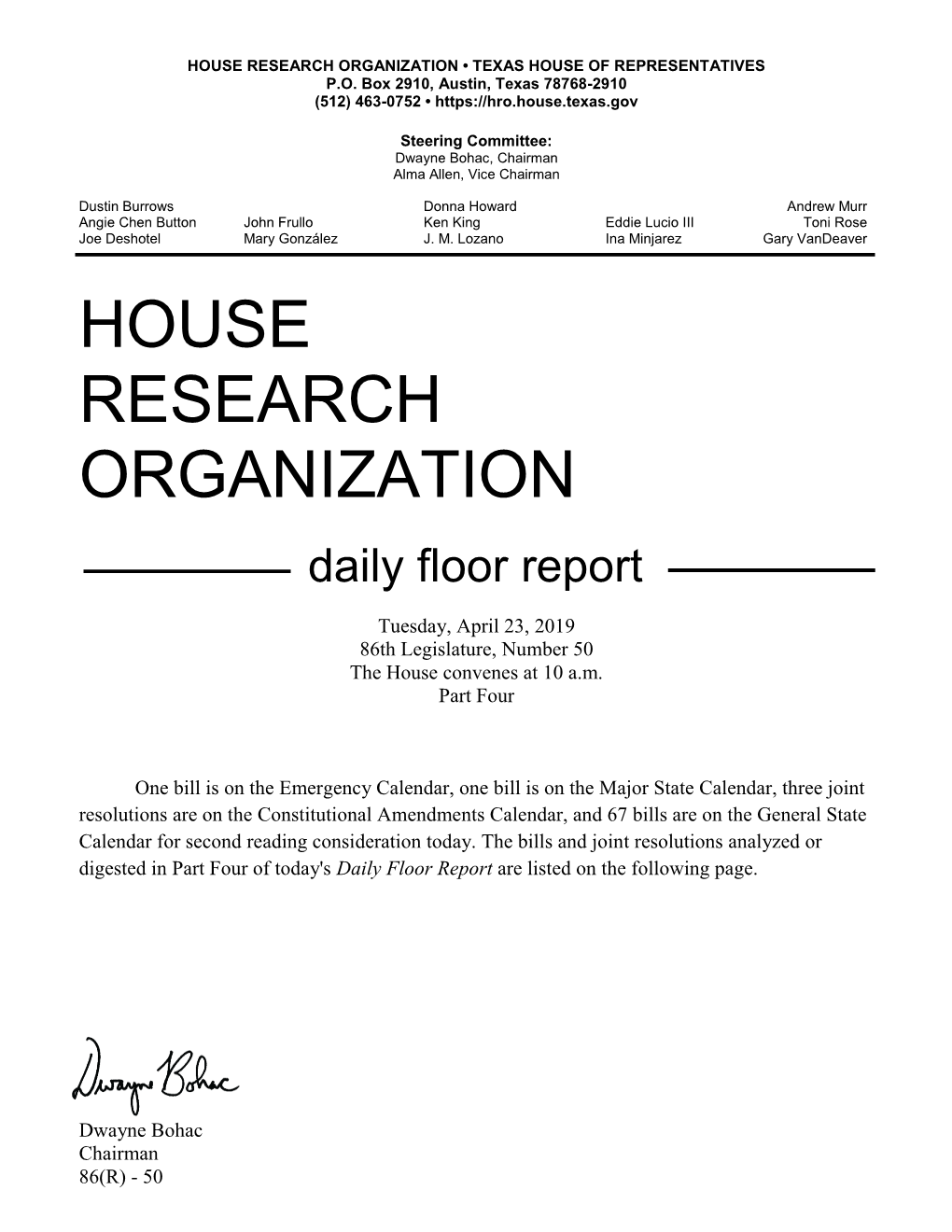 House Research Organization • Texas House of Representatives P.O