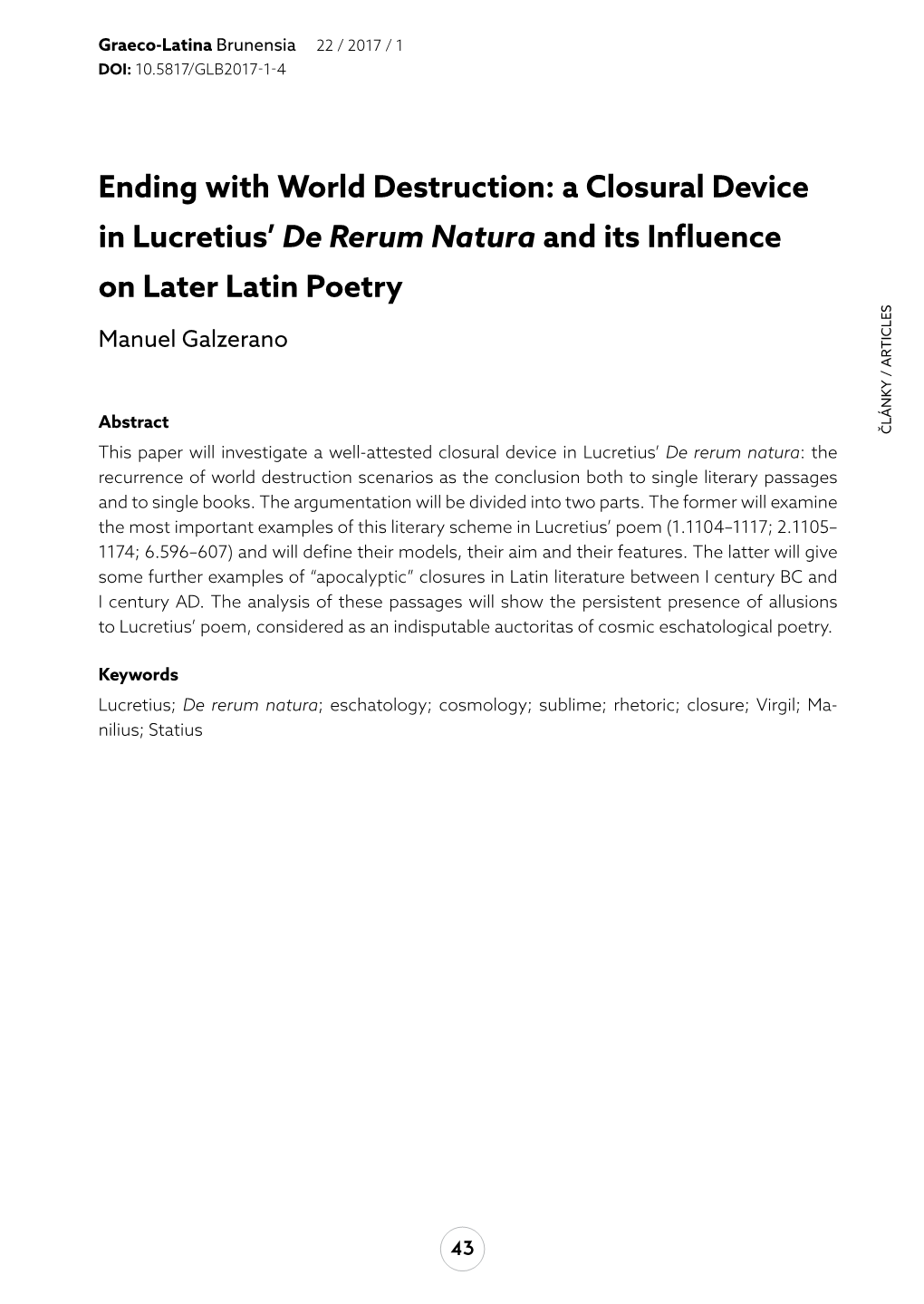 A Closural Device in Lucretius' De Rerum Natura and Its Influence On