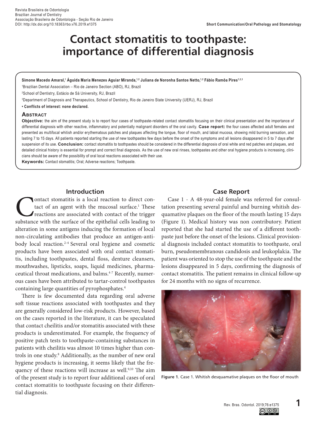 Contact Stomatitis to Toothpaste: Importance of Differential Diagnosis