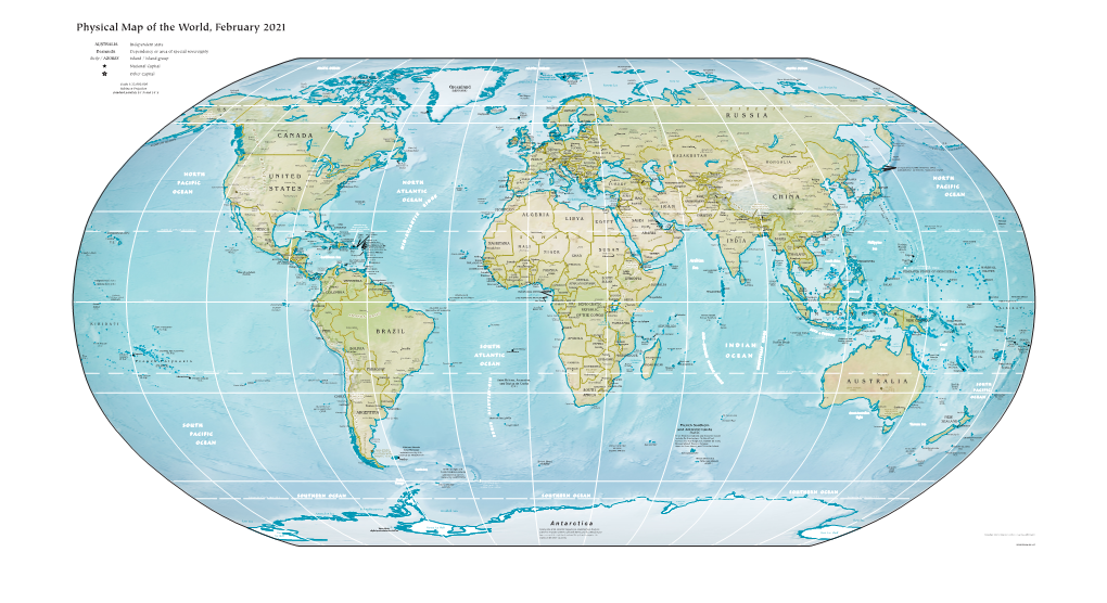 Physical Map of the World, February 2021