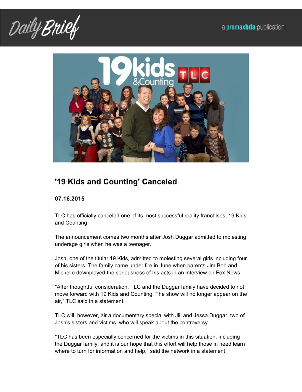 '19 Kids and Counting' Canceled